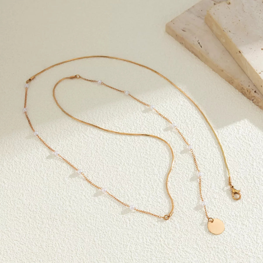 Elegant Gold-Tone Pearl Station Necklace with Coin Pendant Gold / onesize Apparel and Accessories