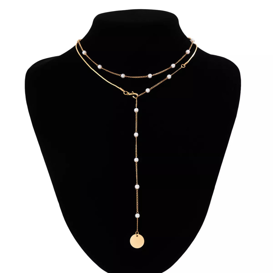 Elegant Gold-Tone Pearl Station Necklace with Coin Pendant Gold / onesize Apparel and Accessories
