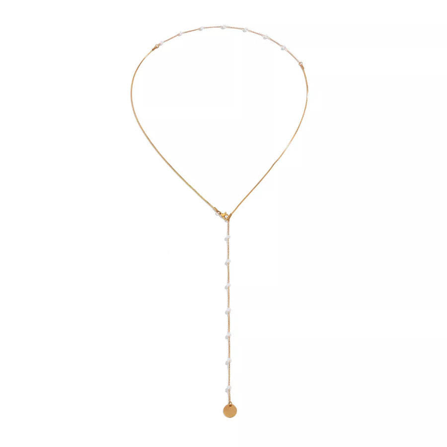Elegant Gold-Tone Pearl Station Necklace with Coin Pendant Gold / onesize Apparel and Accessories