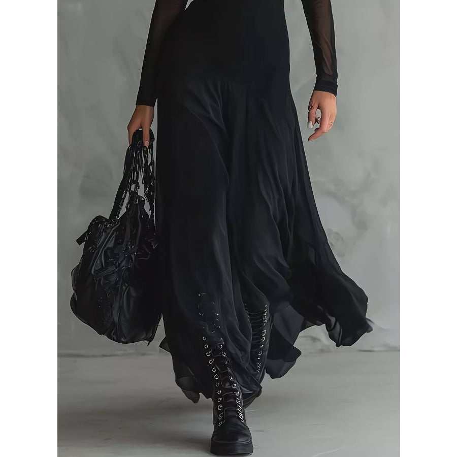 Elegant Gothic Sheer Mesh Long Sleeve Maxi Dress Apparel and Accessories