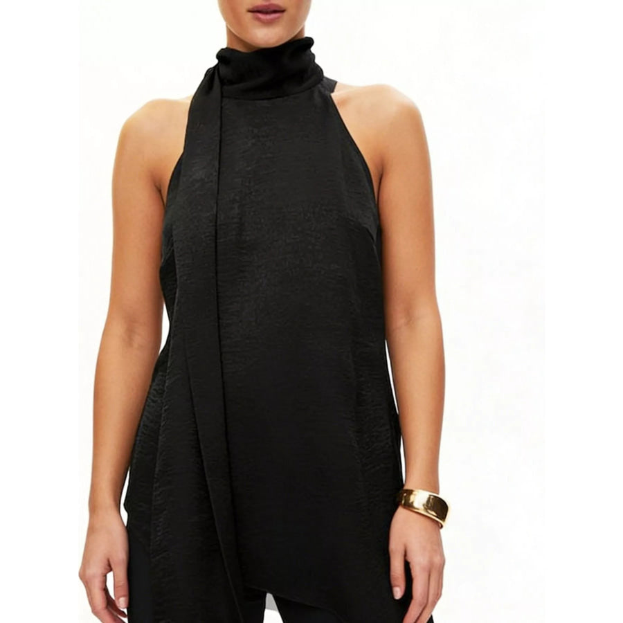 Elegant Halter Neck Asymmetrical Sleeveless Top Apparel and Accessories