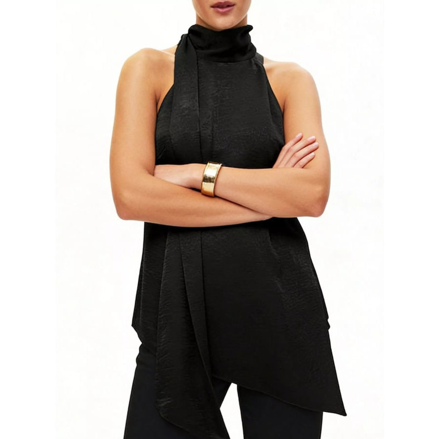 Elegant Halter Neck Asymmetrical Sleeveless Top Apparel and Accessories