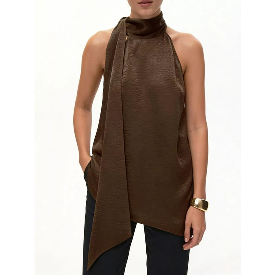 Elegant Halter Neck Asymmetrical Sleeveless Top Apparel and Accessories