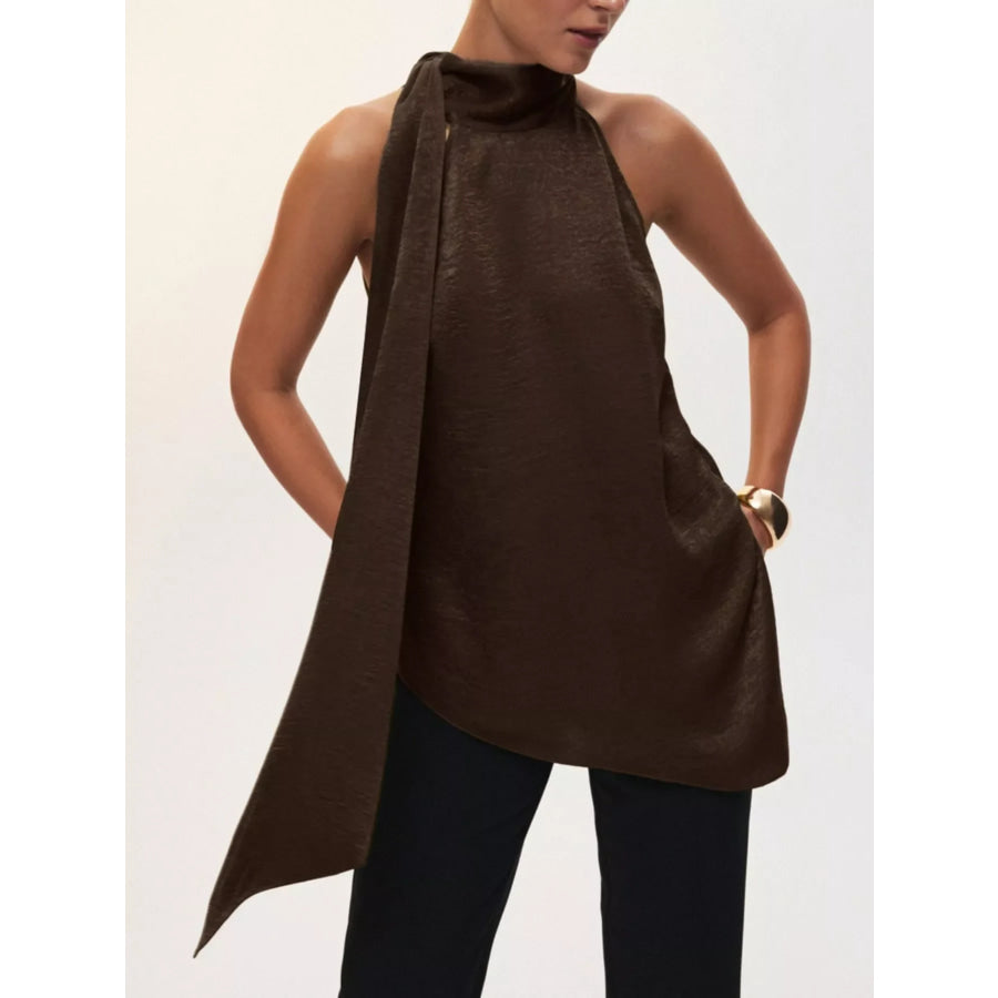 Elegant Halter Neck Asymmetrical Sleeveless Top Apparel and Accessories