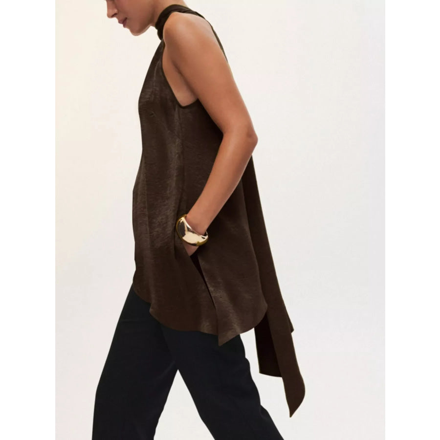 Elegant Halter Neck Asymmetrical Sleeveless Top Apparel and Accessories