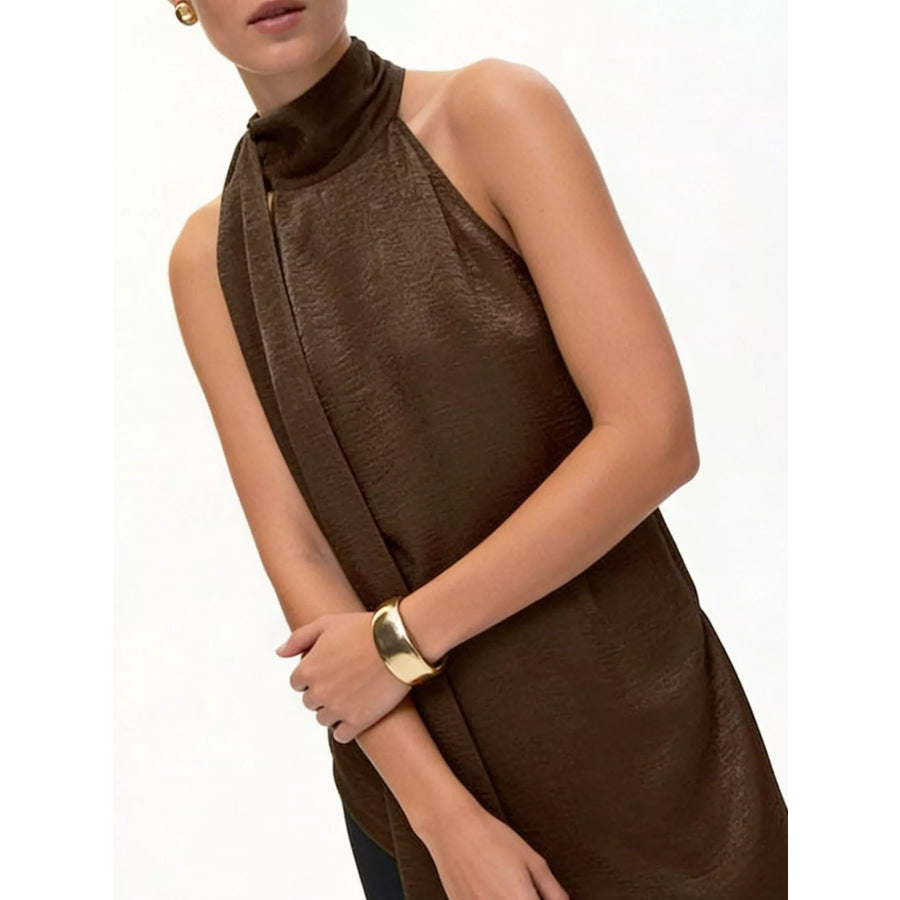 Elegant Halter Neck Asymmetrical Sleeveless Top Apparel and Accessories