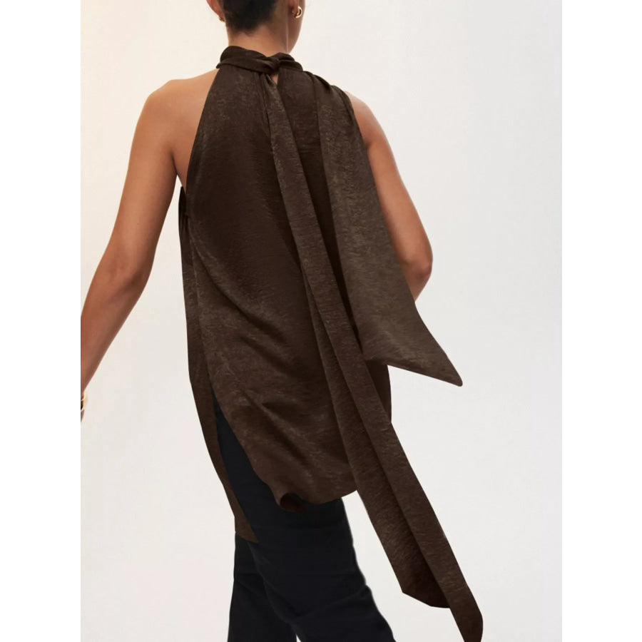 Elegant Halter Neck Asymmetrical Sleeveless Top Apparel and Accessories