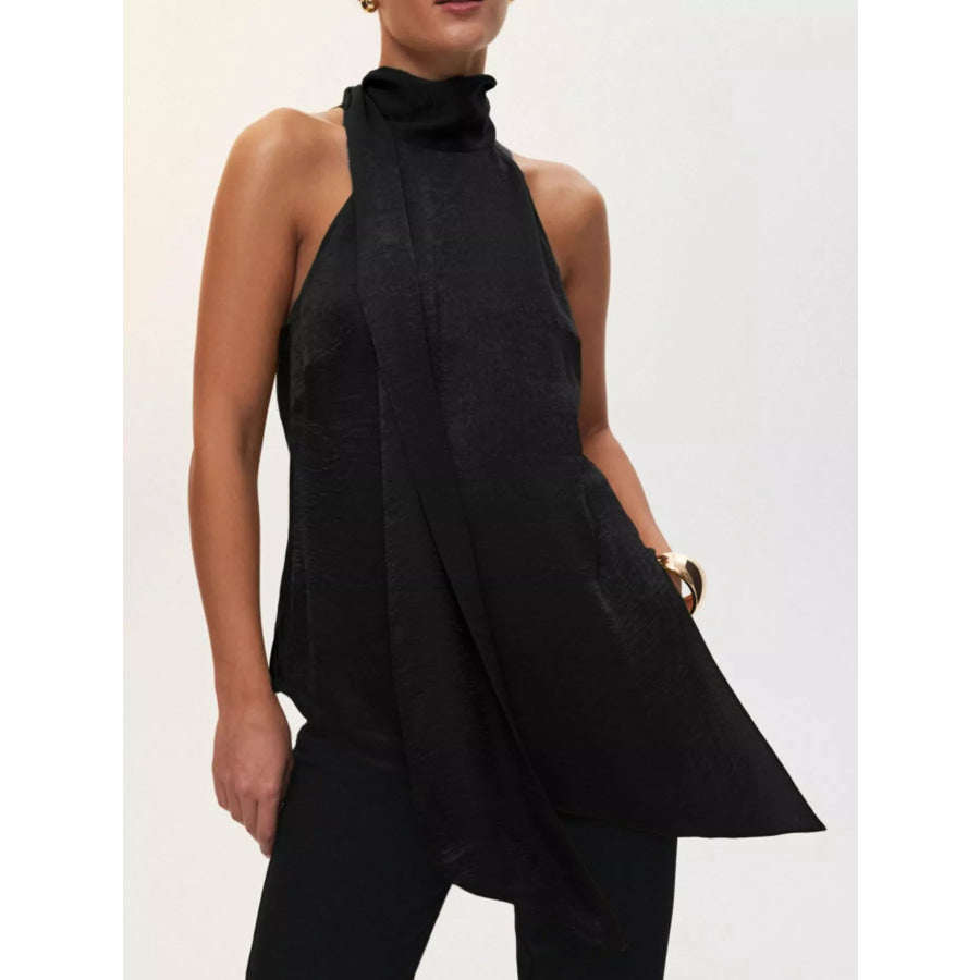 Elegant Halter Neck Asymmetrical Sleeveless Top Black / S Apparel and Accessories