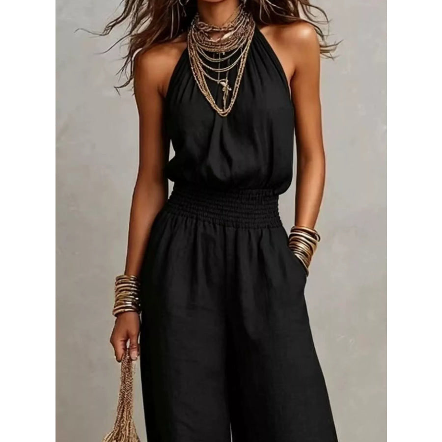 Elegant Halter Neck Wide-Leg Jumpsuit Apparel and Accessories