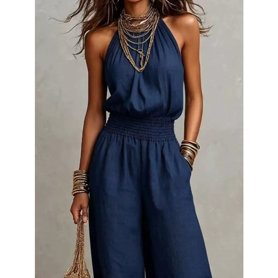 Elegant Halter Neck Wide-Leg Jumpsuit Apparel and Accessories