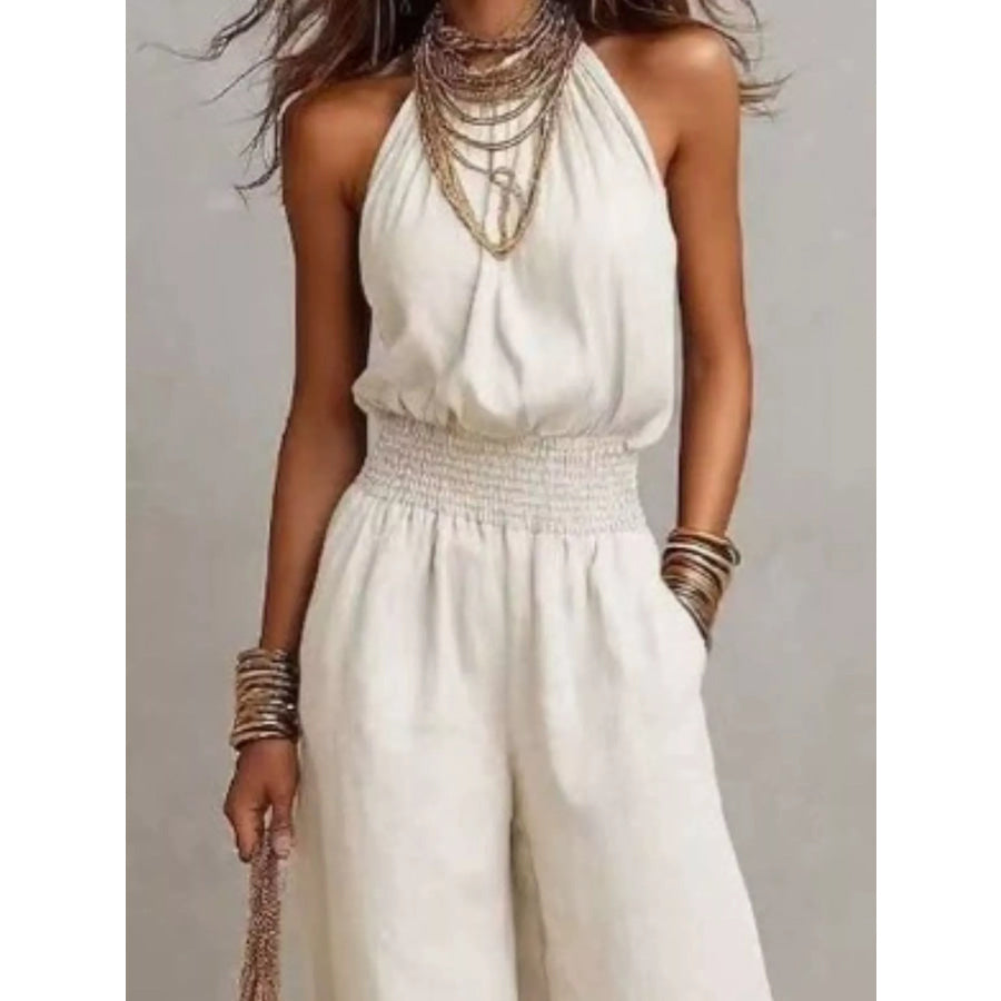 Elegant Halter Neck Wide-Leg Jumpsuit Apparel and Accessories