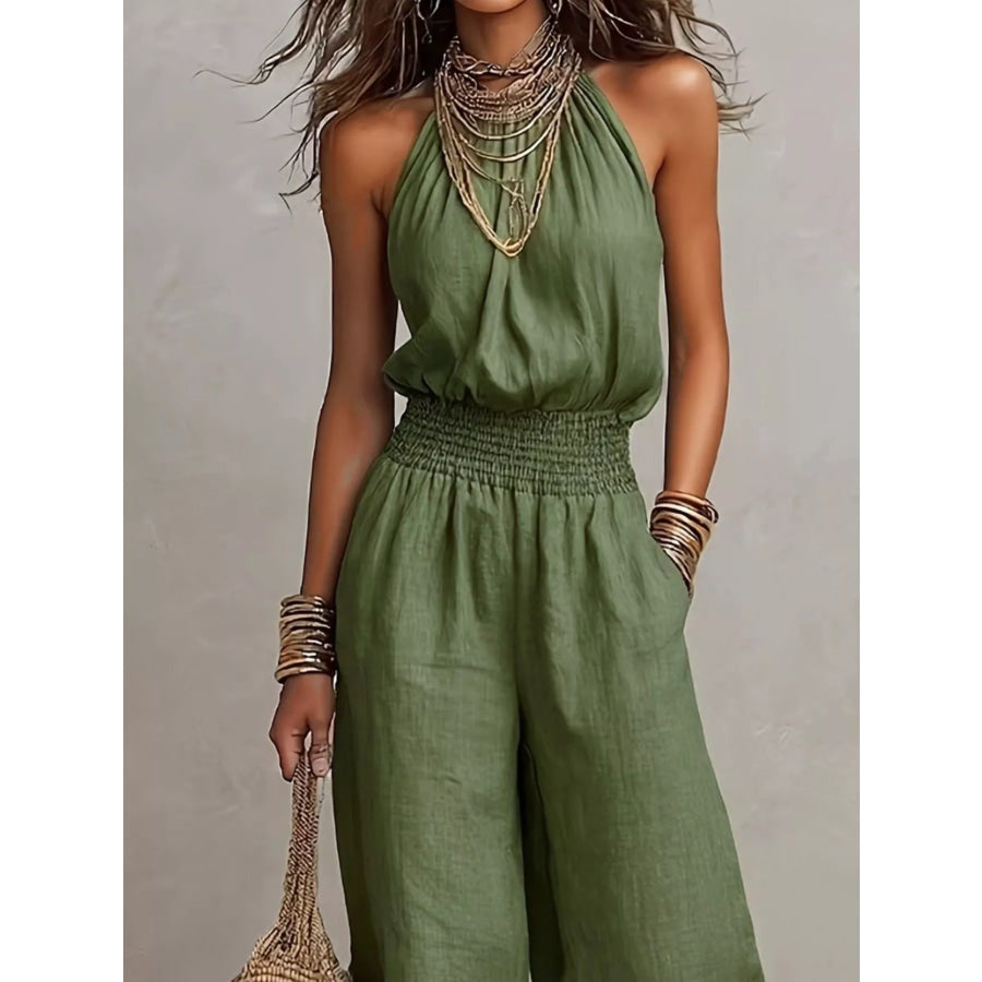 Elegant Halter Neck Wide-Leg Jumpsuit Apparel and Accessories