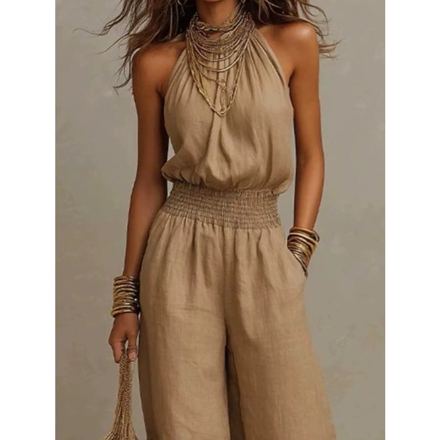 Elegant Halter Neck Wide-Leg Jumpsuit Apparel and Accessories