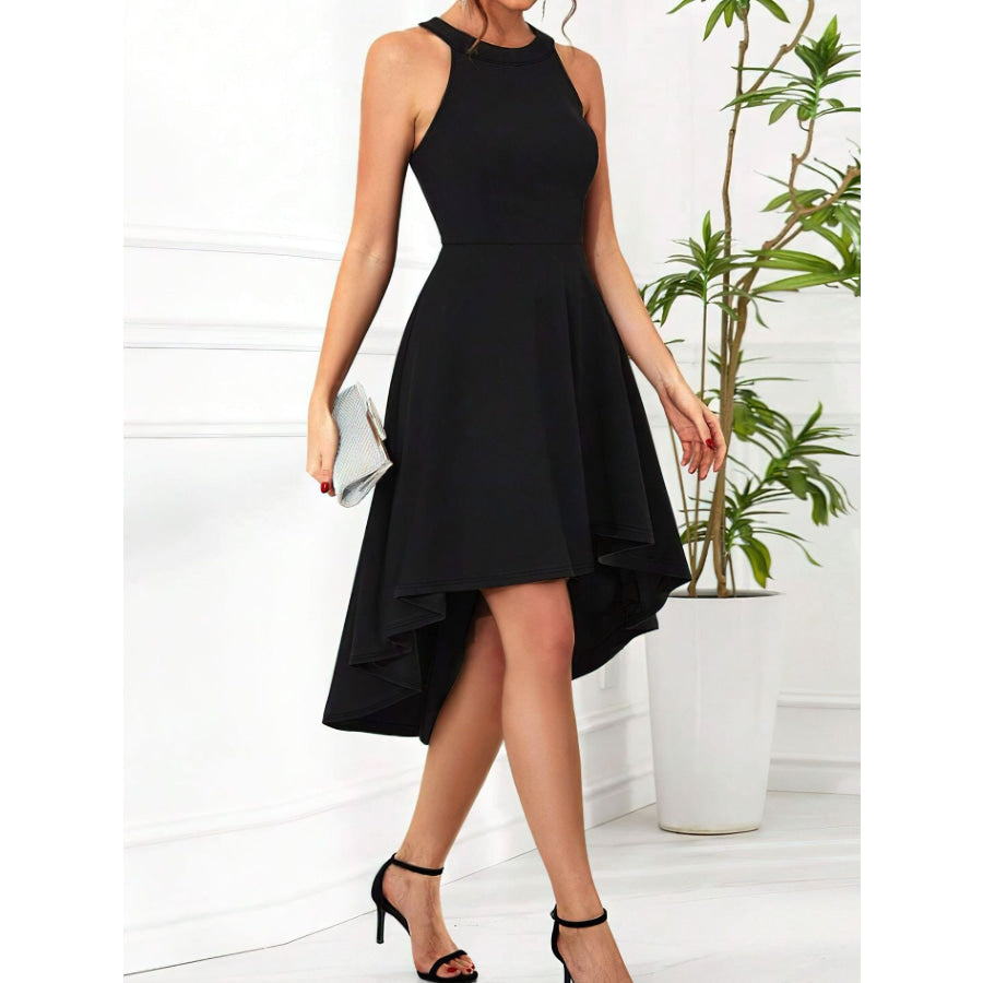 Elegant High-Low Hem Sleeveless Dress Black / S Apparel and Accessories