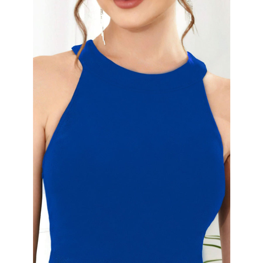 Elegant High-Low Hem Sleeveless Dress Royal Blue / S Apparel and Accessories