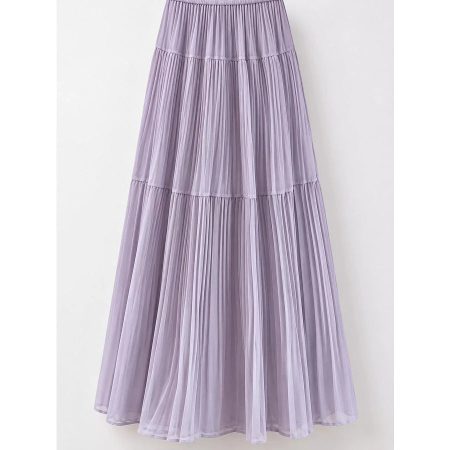 Elegant High-Waisted Tiered Pleated Maxi Skirt Apparel and Accessories