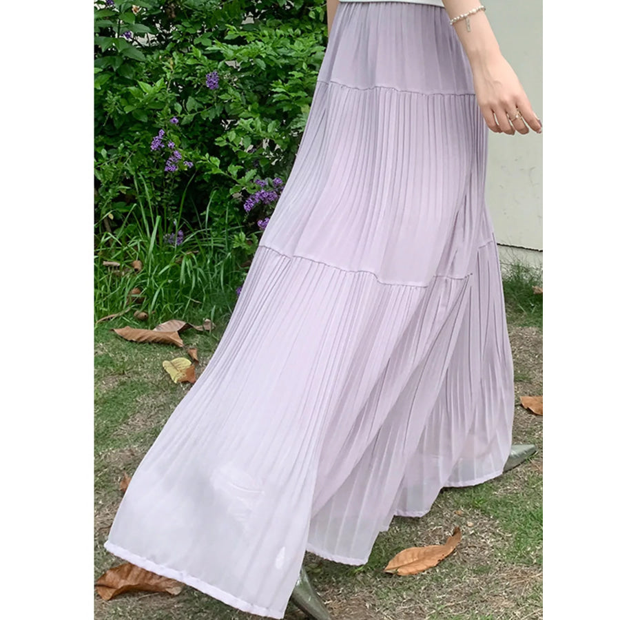 Elegant High-Waisted Tiered Pleated Maxi Skirt Apparel and Accessories