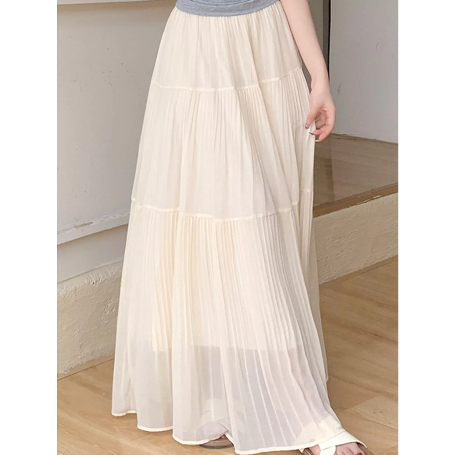 Elegant High-Waisted Tiered Pleated Maxi Skirt Apparel and Accessories