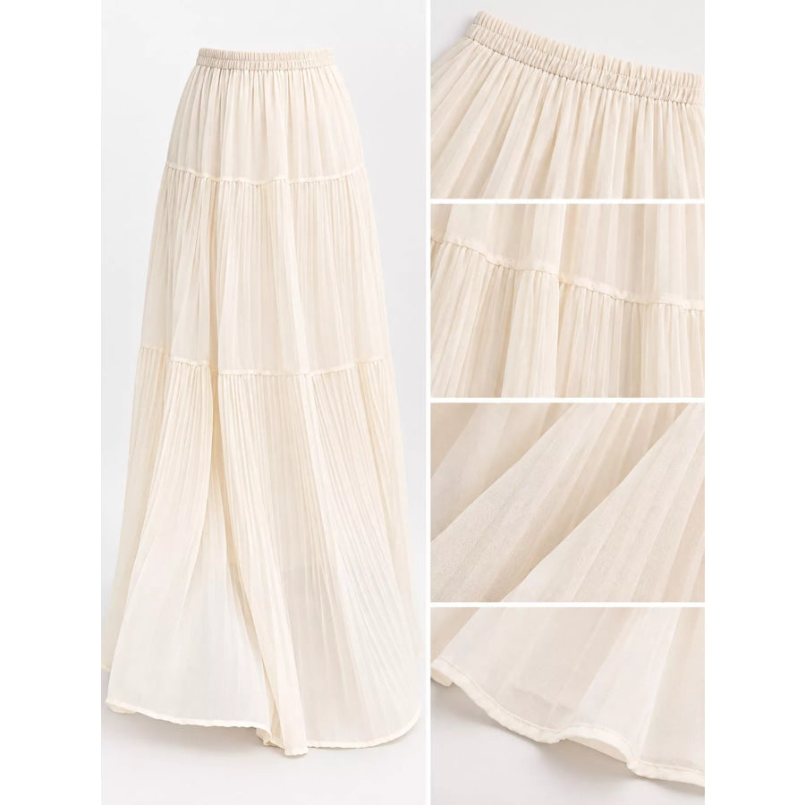 Elegant High-Waisted Tiered Pleated Maxi Skirt Apparel and Accessories