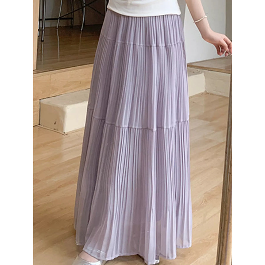 Elegant High-Waisted Tiered Pleated Maxi Skirt Apparel and Accessories