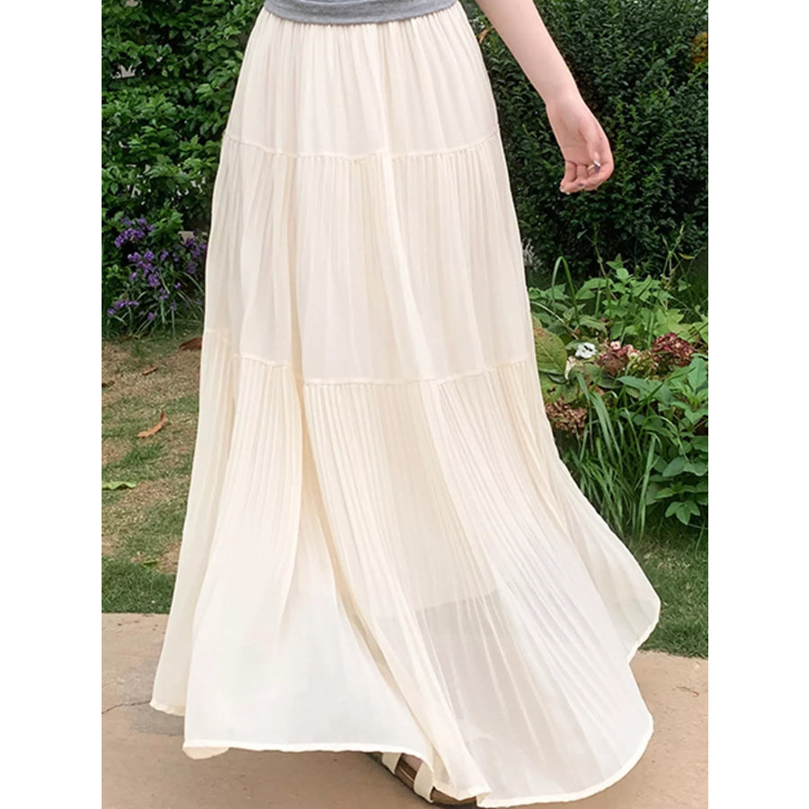 Elegant High-Waisted Tiered Pleated Maxi Skirt Apparel and Accessories