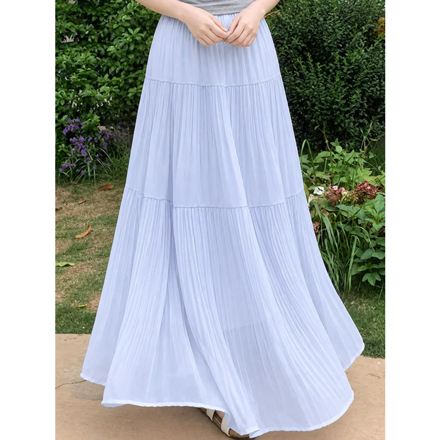 Elegant High-Waisted Tiered Pleated Maxi Skirt Apparel and Accessories