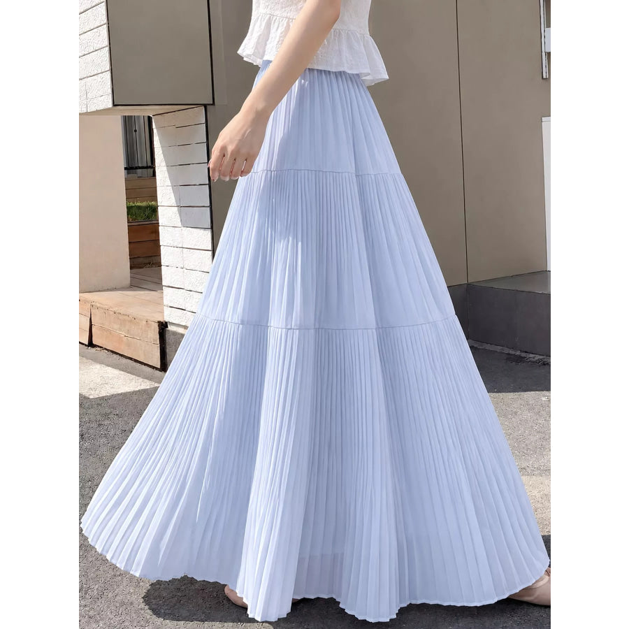 Elegant High-Waisted Tiered Pleated Maxi Skirt Apparel and Accessories