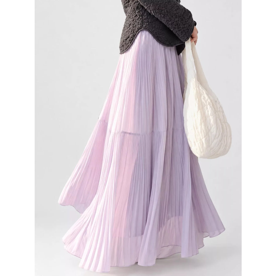 Elegant High-Waisted Tiered Pleated Maxi Skirt Apparel and Accessories