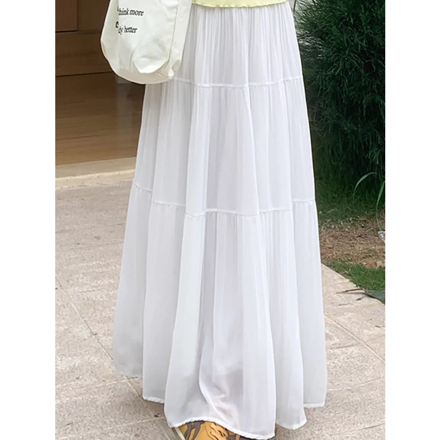 Elegant High-Waisted Tiered Pleated Maxi Skirt Apparel and Accessories