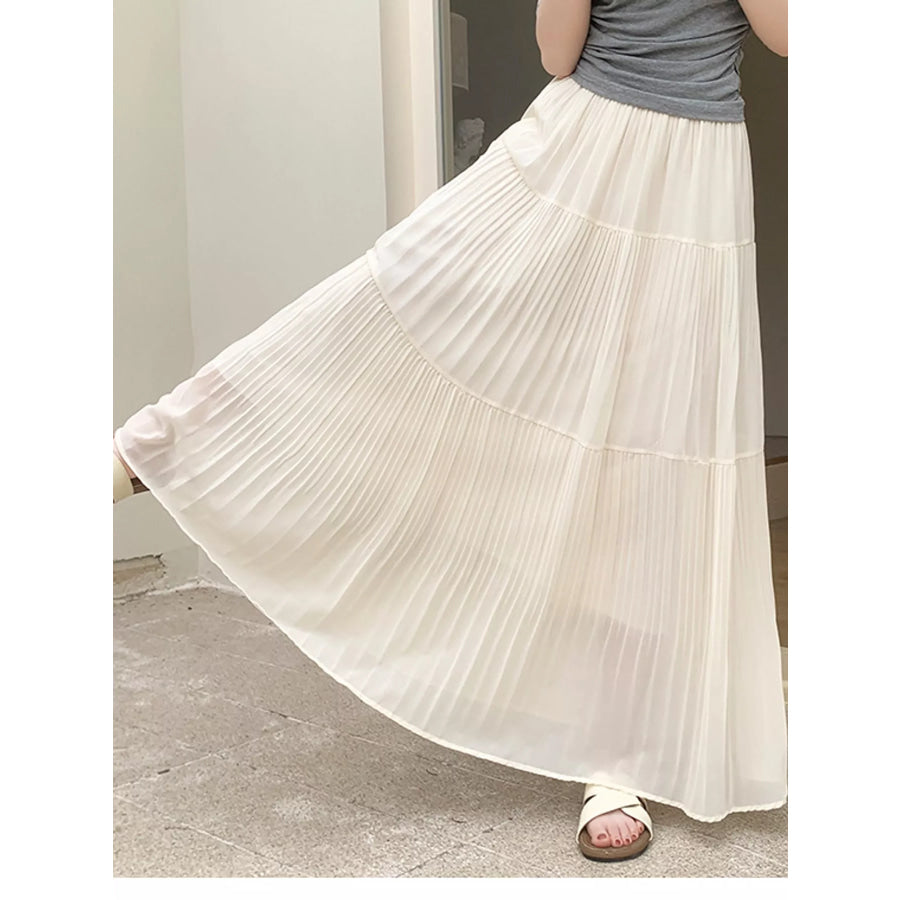 Elegant High-Waisted Tiered Pleated Maxi Skirt Apparel and Accessories