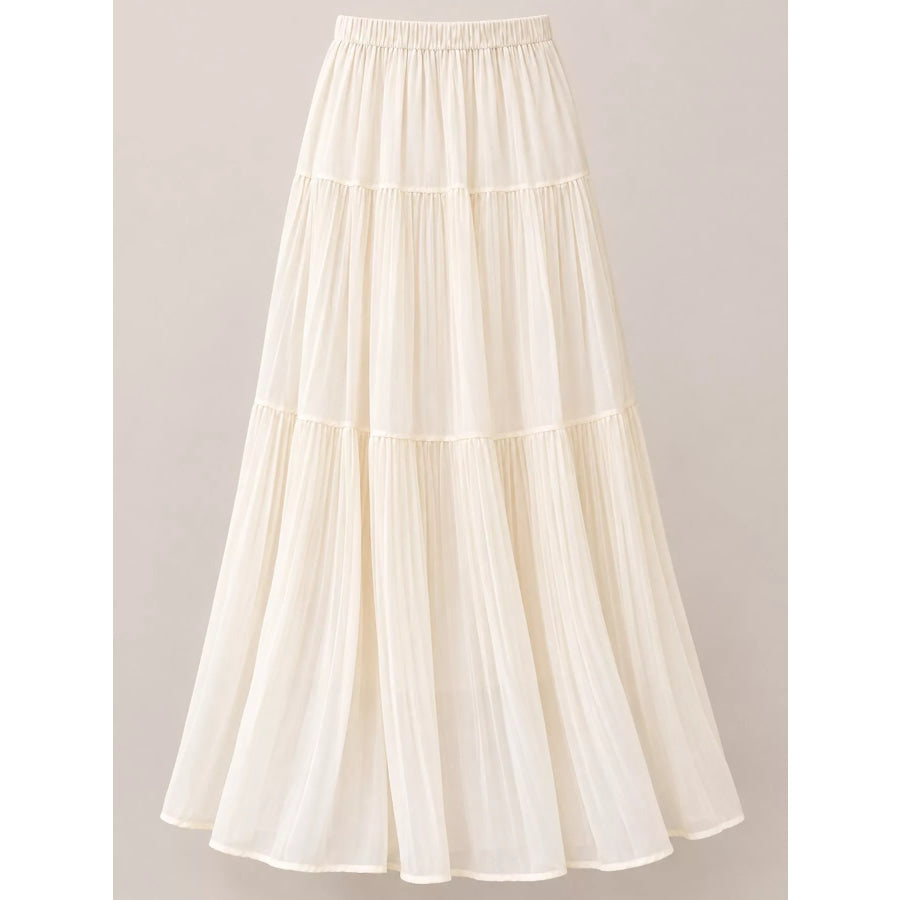 Elegant High-Waisted Tiered Pleated Maxi Skirt Apparel and Accessories