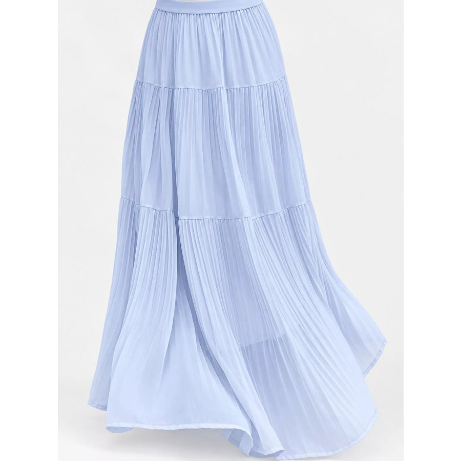 Elegant High-Waisted Tiered Pleated Maxi Skirt Blue-Tall / S Apparel and Accessories