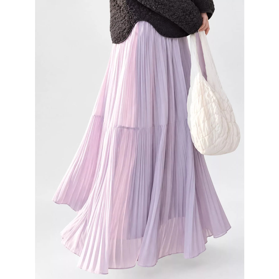 Elegant High-Waisted Tiered Pleated Maxi Skirt Purple-Tall / S Apparel and Accessories