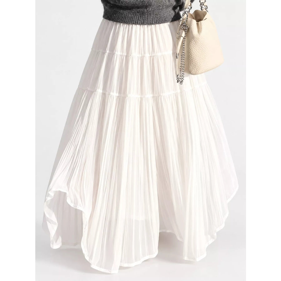 Elegant High-Waisted Tiered Pleated Maxi Skirt White-Tall / S Apparel and Accessories