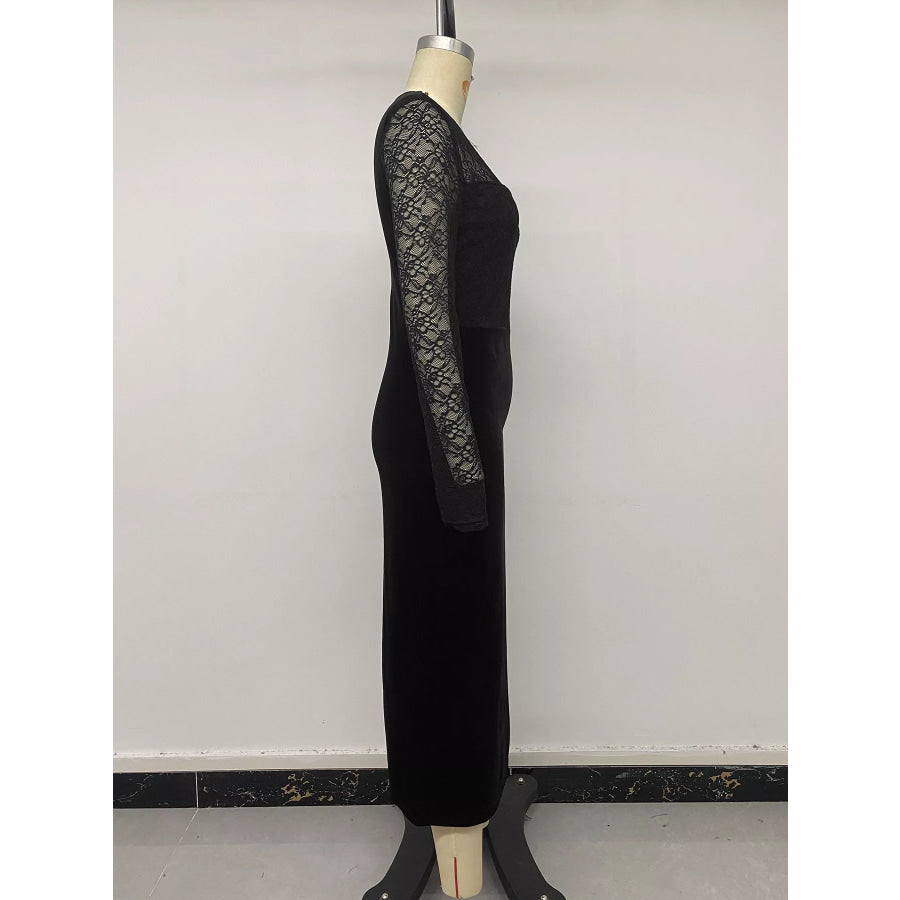 Elegant Lace and Velvet Midi Dress Apparel and Accessories