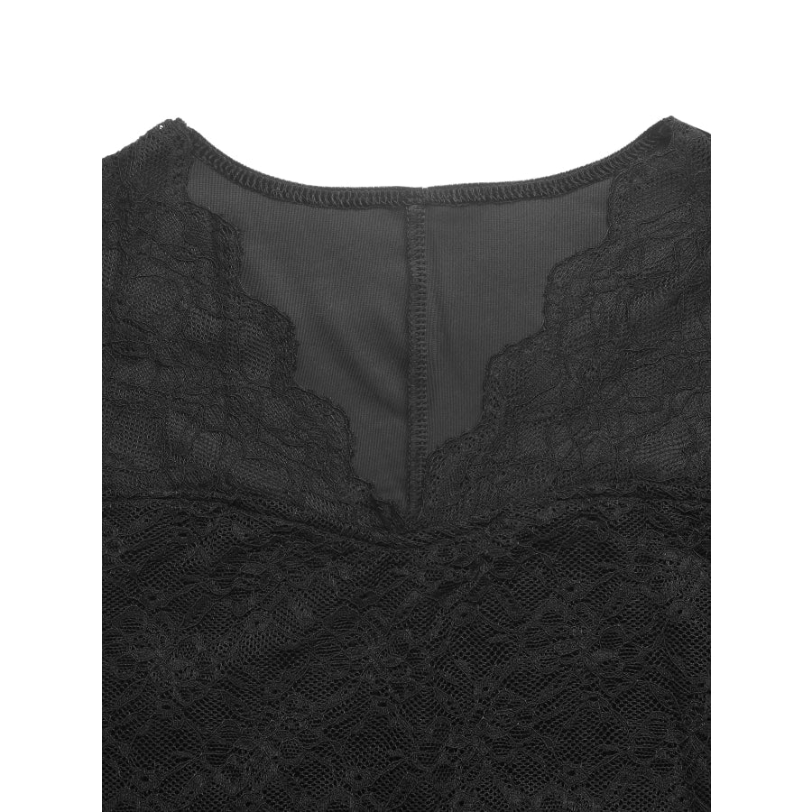 Elegant Lace and Velvet Midi Dress Apparel and Accessories