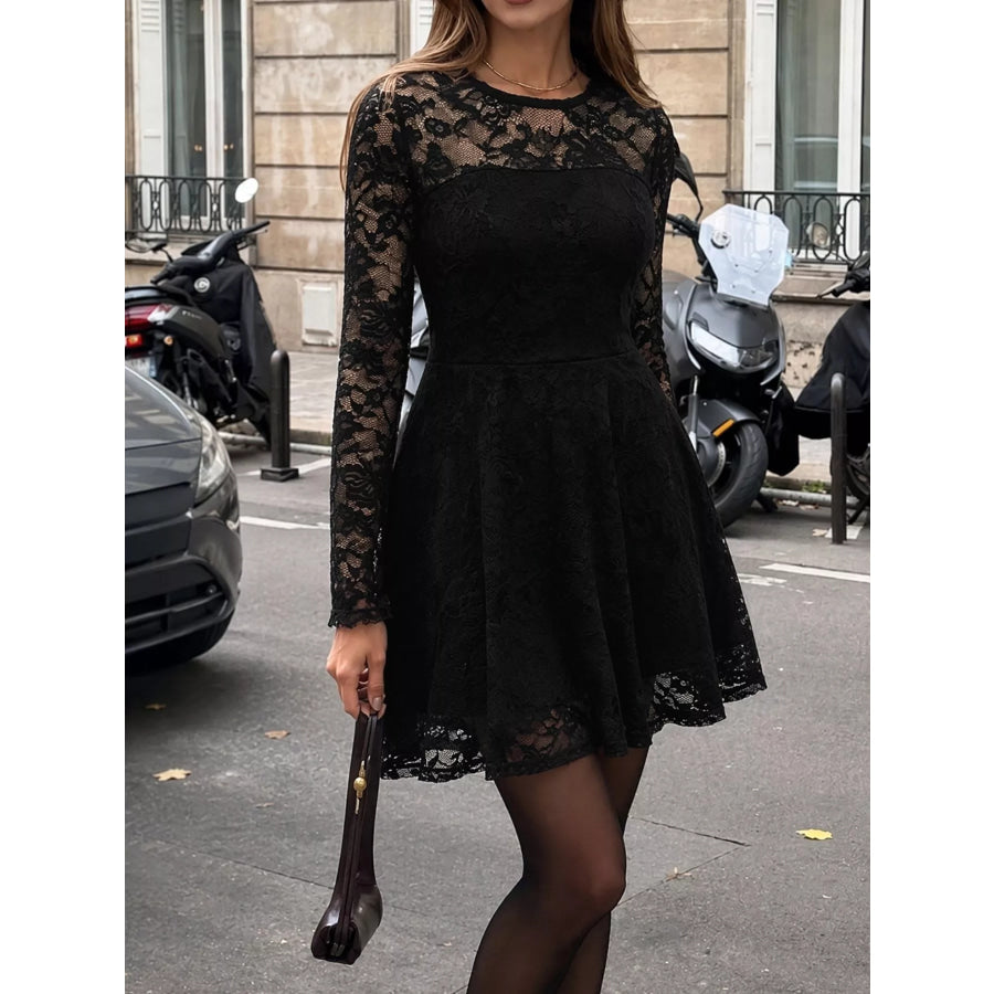 Elegant Lace Long Sleeve Mini Dress Apparel and Accessories