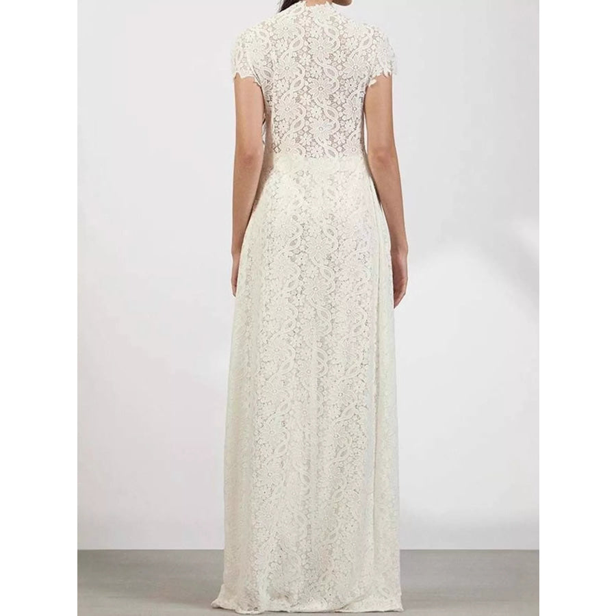 Elegant Lace Short Sleeve Top and Pants Set Apparel Accessories