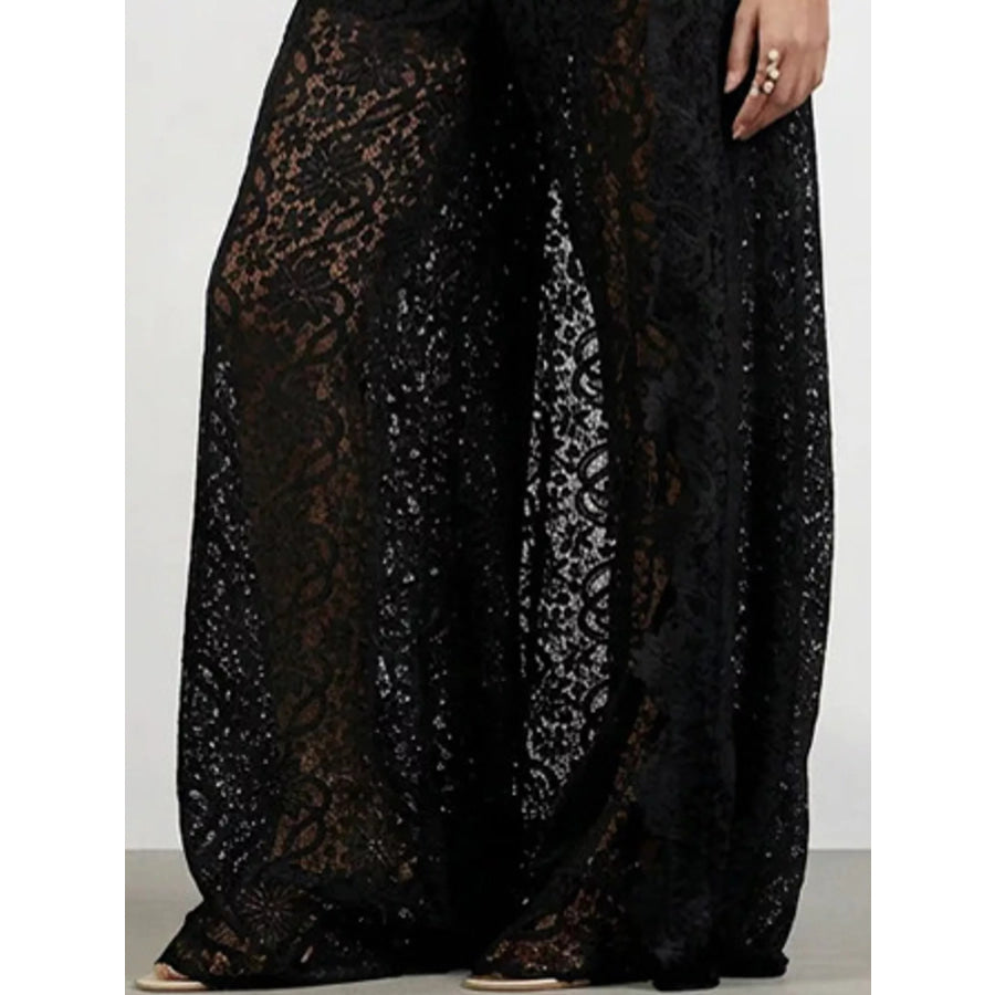Elegant Lace Short Sleeve Top and Pants Set Apparel Accessories