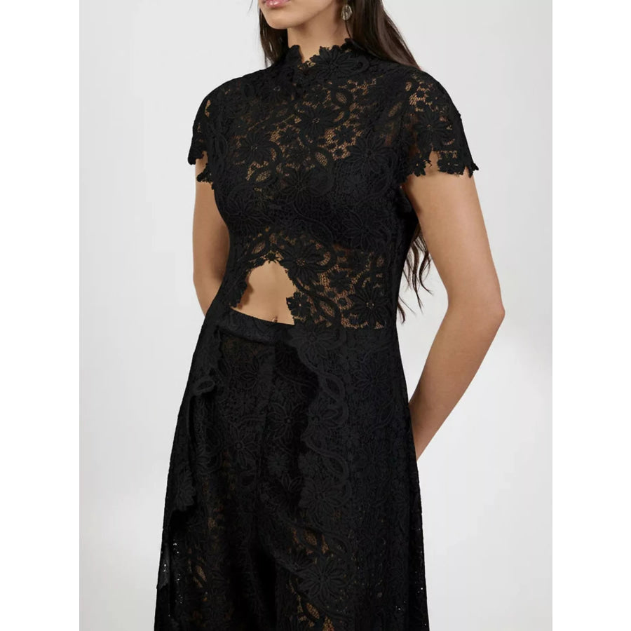 Elegant Lace Short Sleeve Top and Pants Set Apparel Accessories