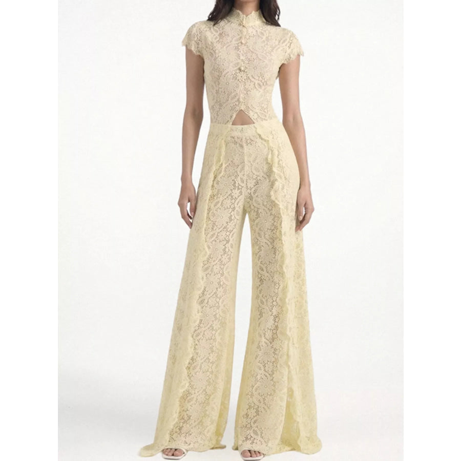 Elegant Lace Short Sleeve Top and Pants Set Light Yellow-Set / S Apparel Accessories