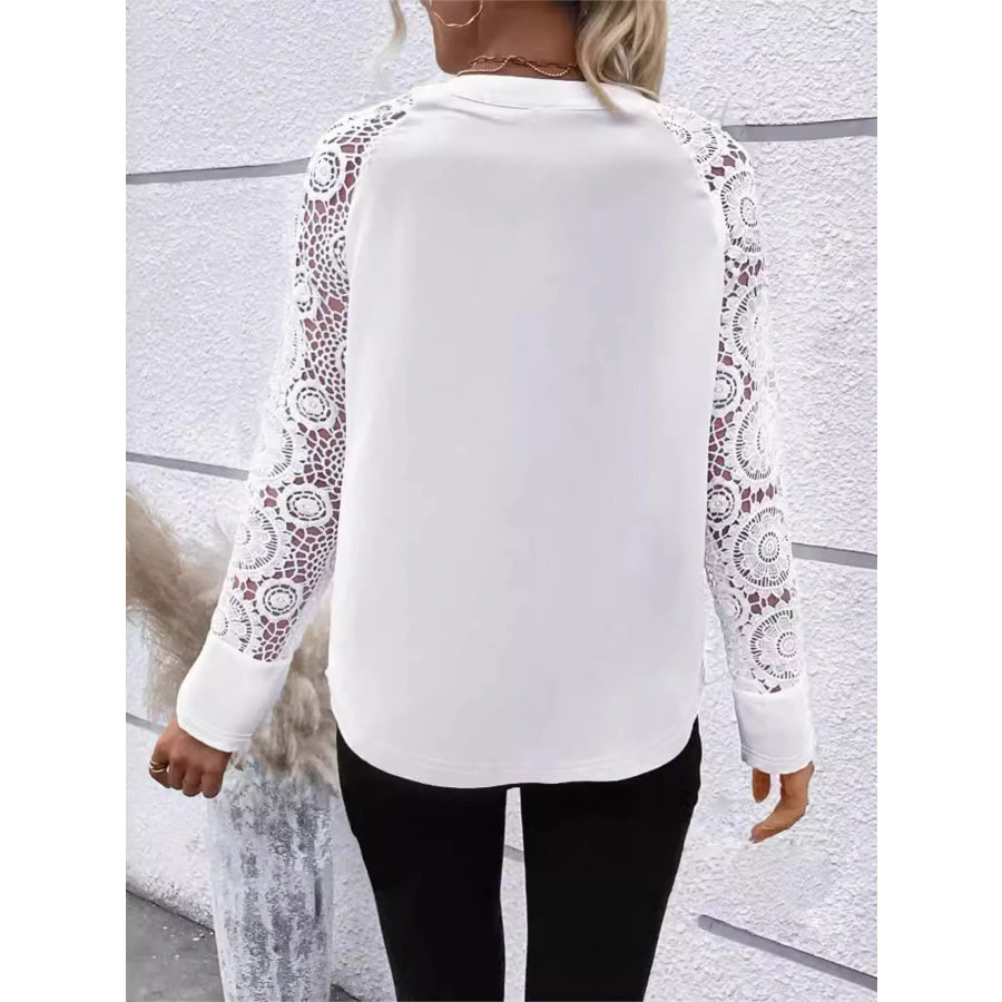 Elegant Lace Sleeve V-Neck Blouse Apparel and Accessories