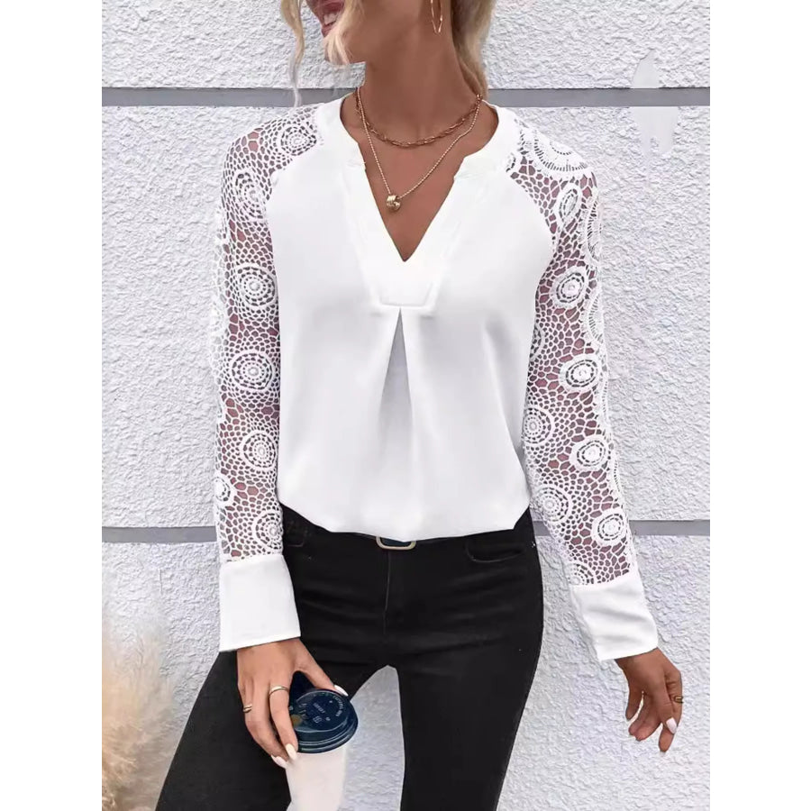 Elegant Lace Sleeve V-Neck Blouse Apparel and Accessories