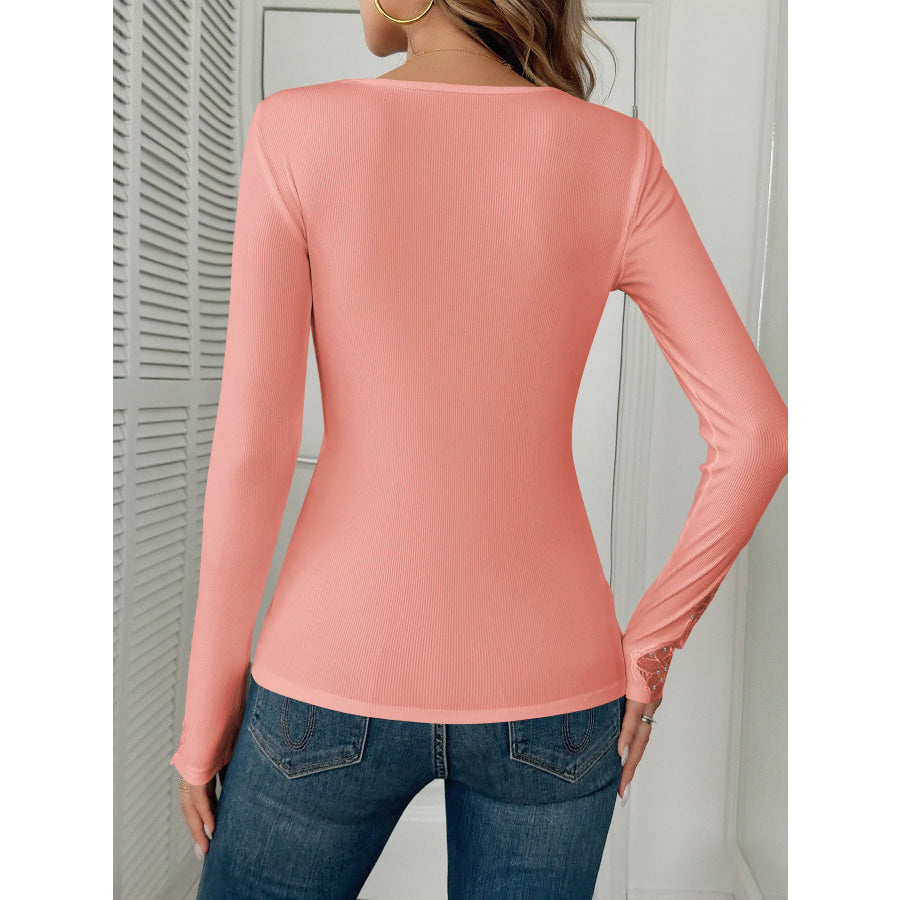 Elegant Lace Trim Long Sleeve Top Apparel and Accessories