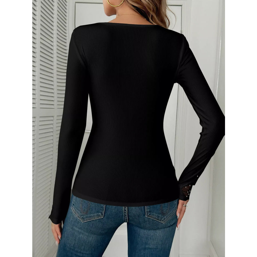 Elegant Lace Trim Long Sleeve Top Apparel and Accessories