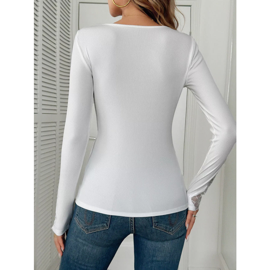 Elegant Lace Trim Long Sleeve Top Apparel and Accessories