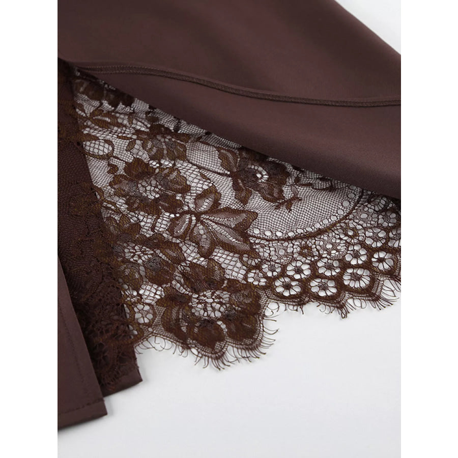 Elegant Lace-Trimmed Slit A-Line Skirt Apparel and Accessories