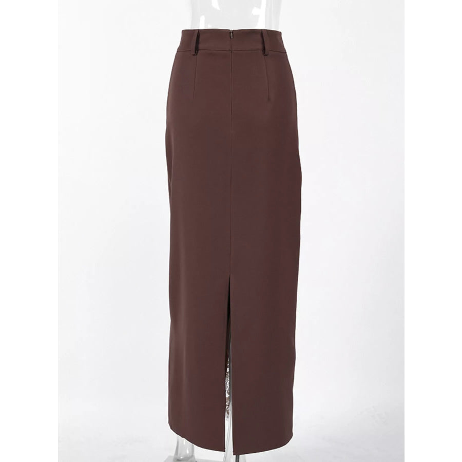 Elegant Lace-Trimmed Slit A-Line Skirt Apparel and Accessories