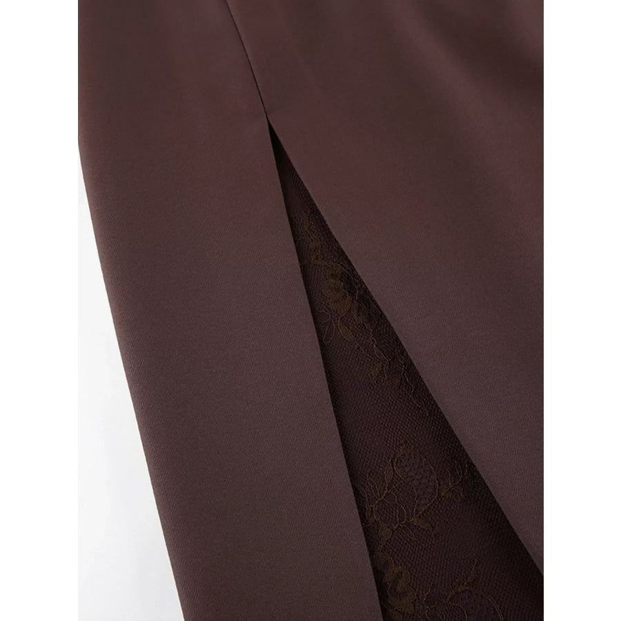 Elegant Lace-Trimmed Slit A-Line Skirt Apparel and Accessories