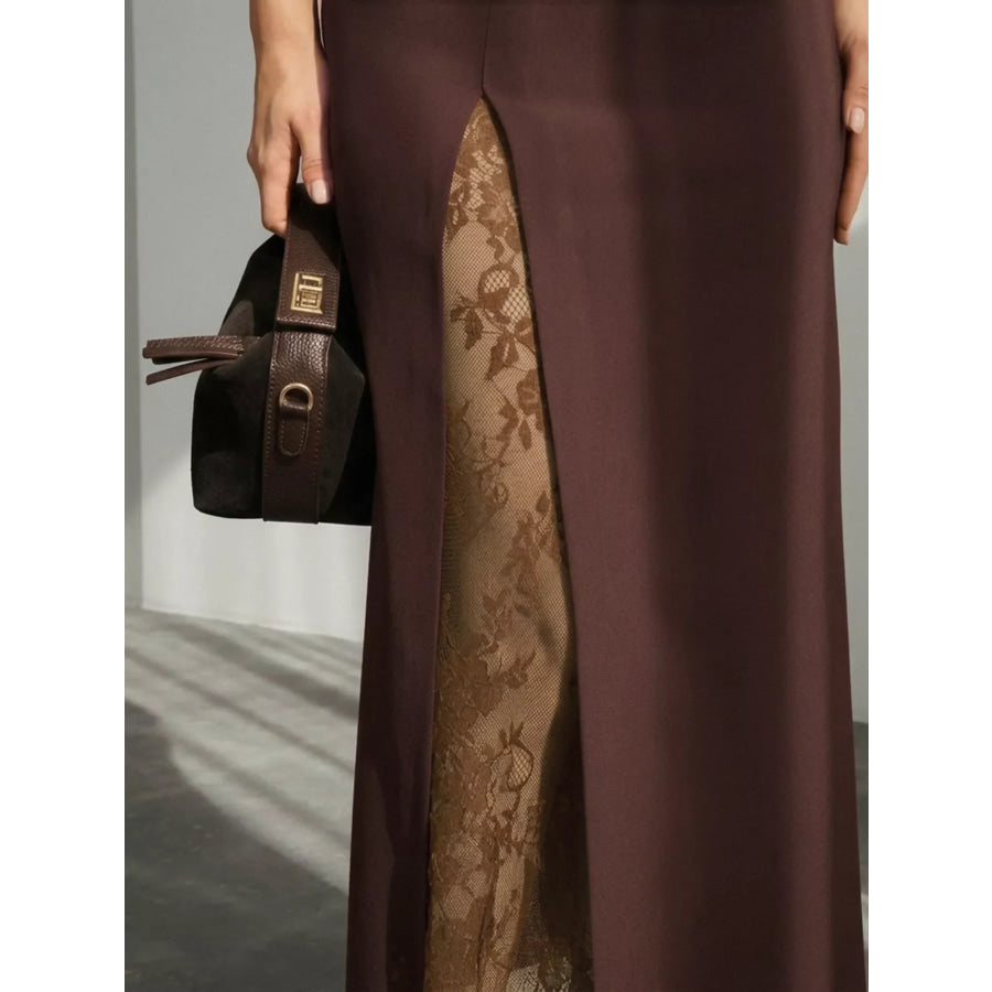 Elegant Lace-Trimmed Slit A-Line Skirt Apparel and Accessories